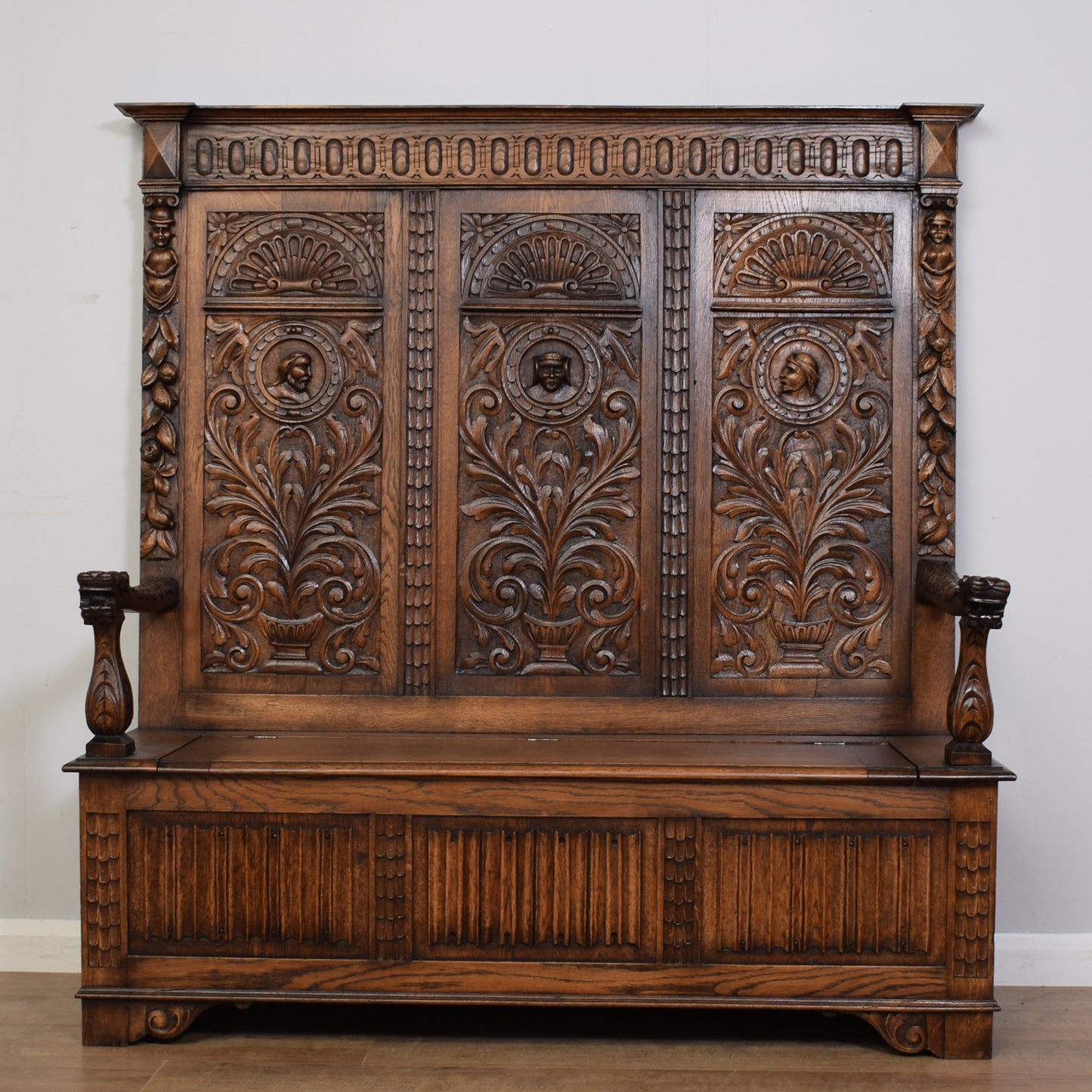 Vintage Carved Oak Settle