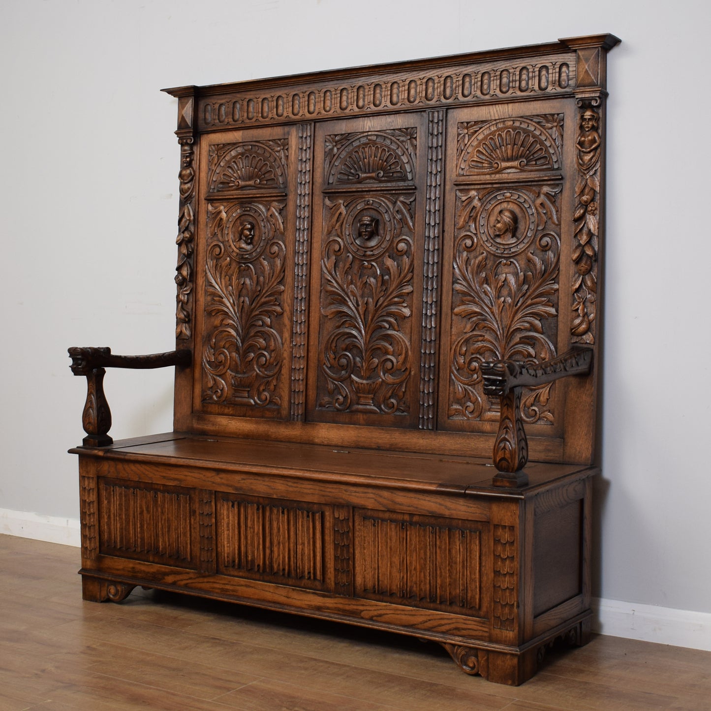 Vintage Carved Oak Settle