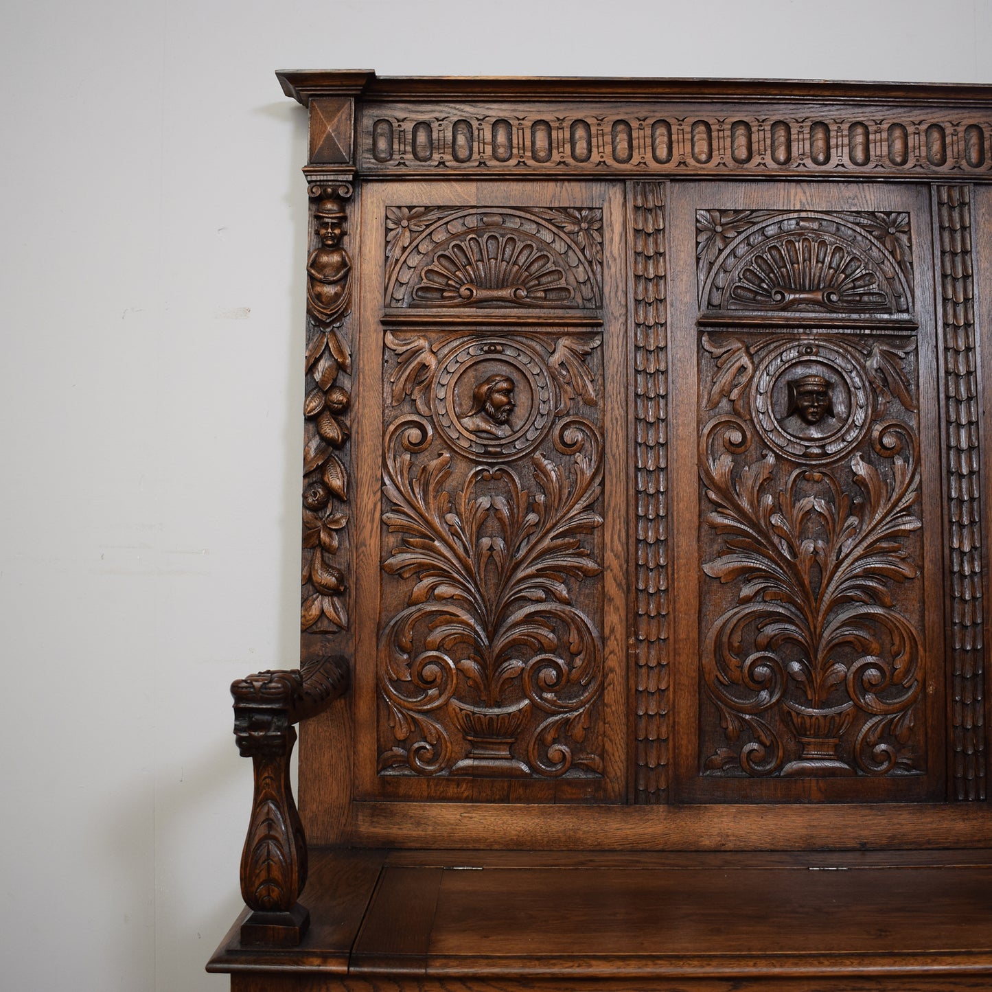 Vintage Carved Oak Settle