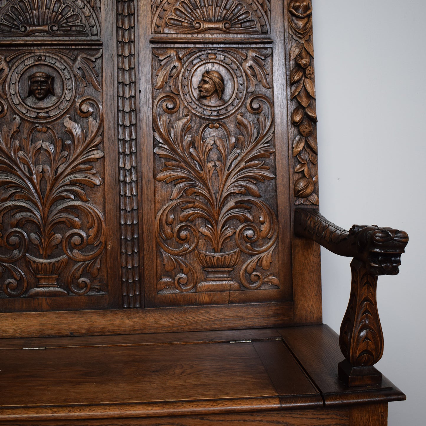 Vintage Carved Oak Settle