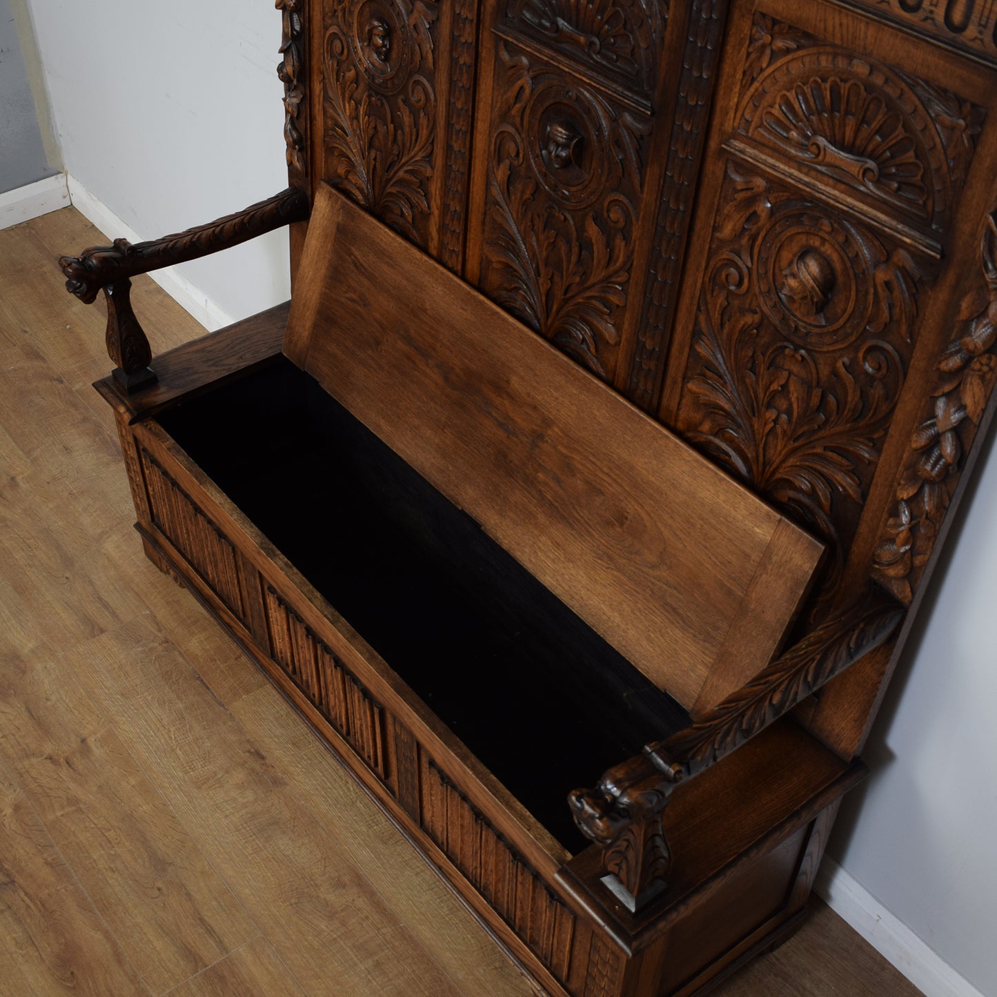 Vintage Carved Oak Settle