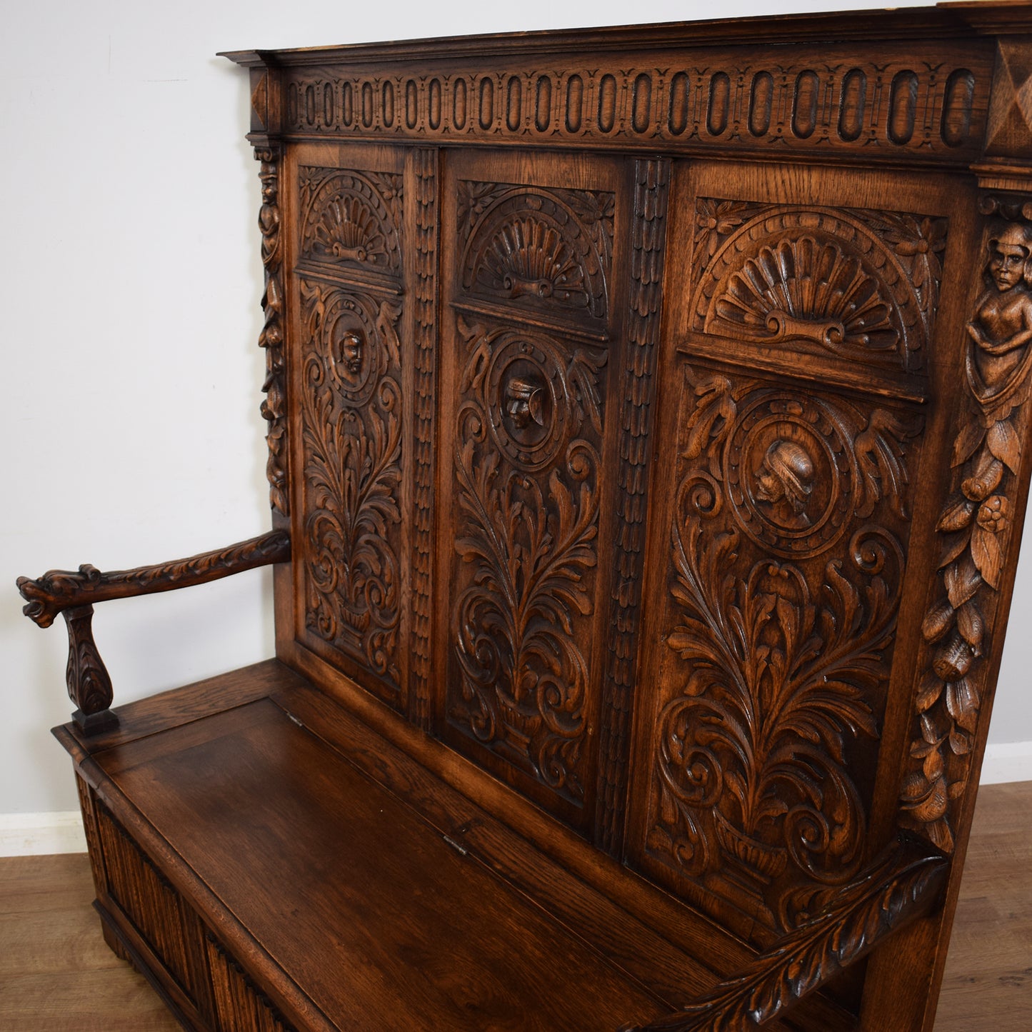 Vintage Carved Oak Settle