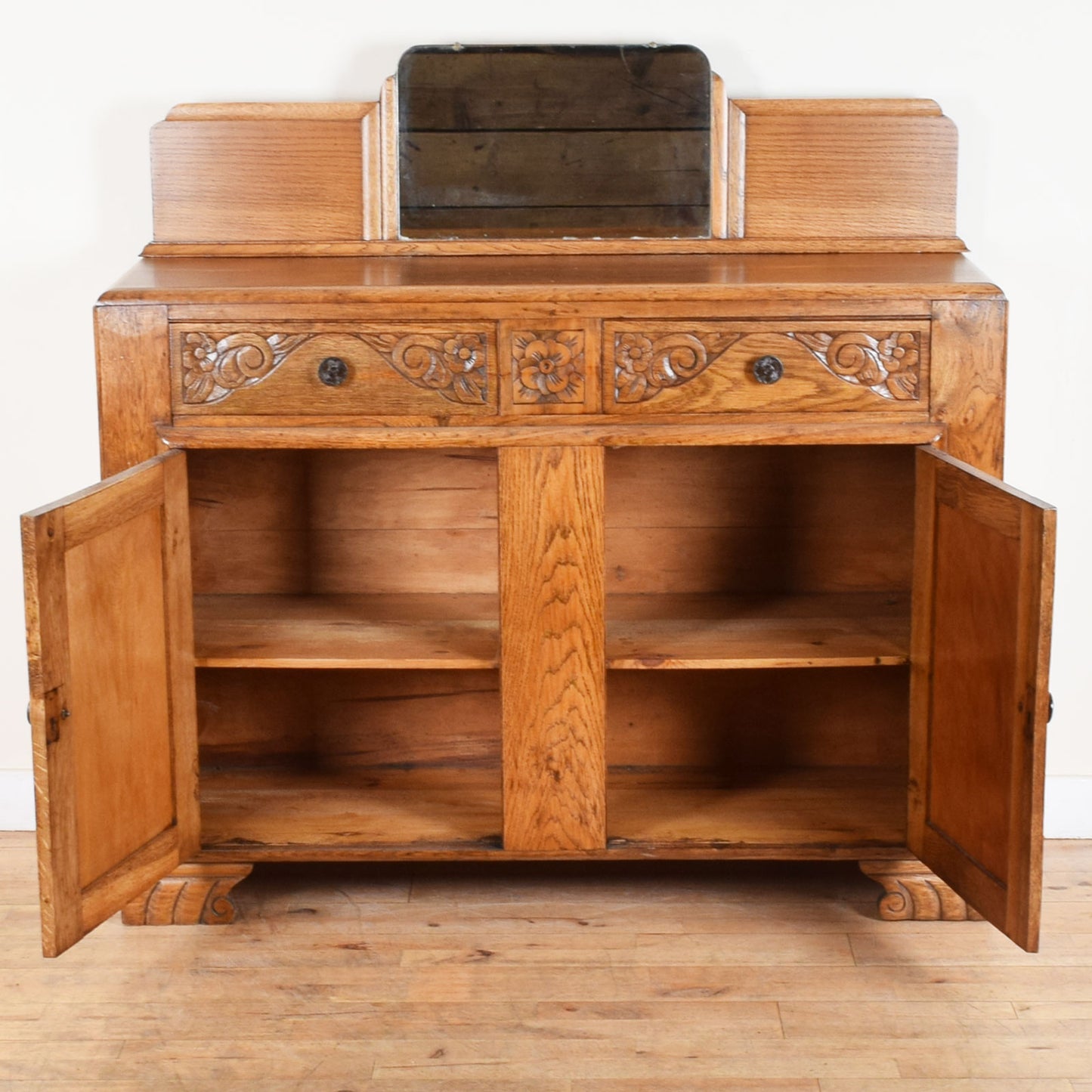 Carved Oak Mirrored Sideboard