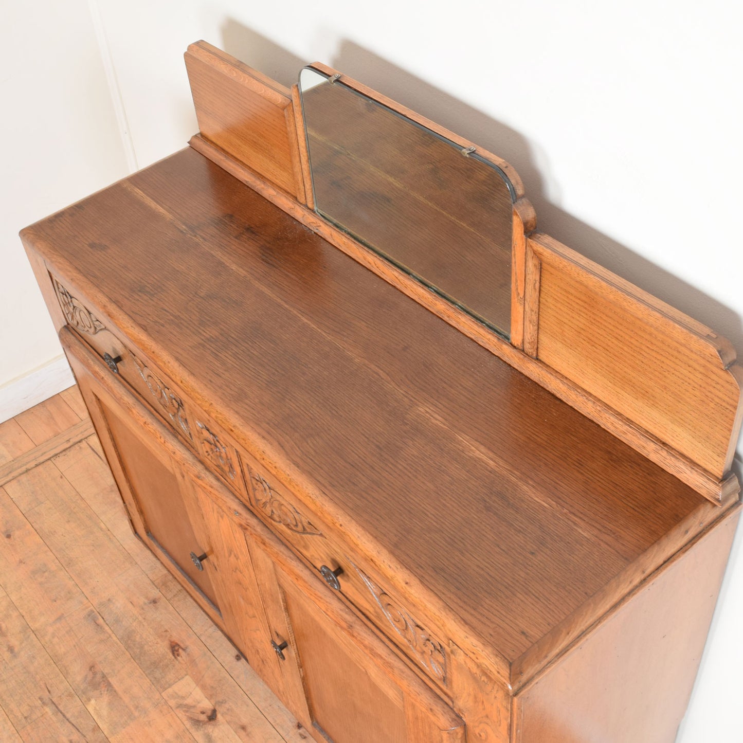 Carved Oak Mirrored Sideboard