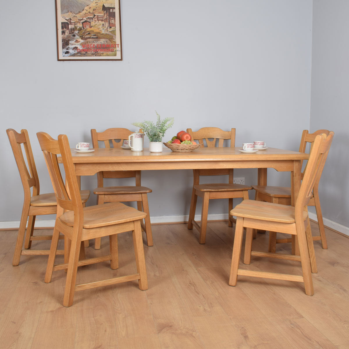 Dutch oak table and six chairs